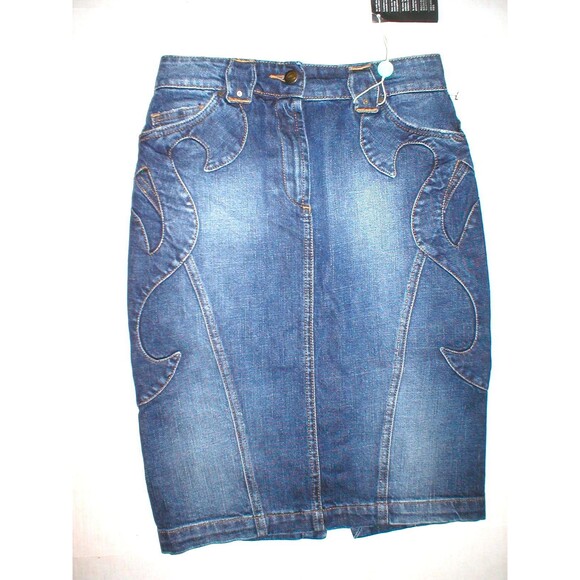 New Womens 2 25 NWT Italy Designer Just Cavalli Denim Embroidered Skirt 38 NWT - Picture 3 of 8